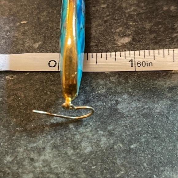 10K Gold Plated Stained Oval Shell Drop Earrings With Sage Glass Teardrop Dangle - Picture 9 of 9